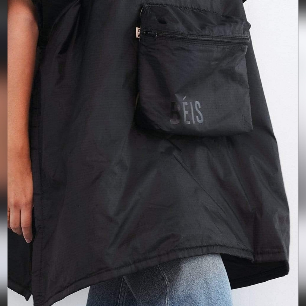 BEIS Black Hooded Cape With Front Pocket - Picture 4 of 16